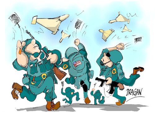 Cartoon: Shahed-desafios (medium) by Dragan tagged shahed,iran,drones,eeuu