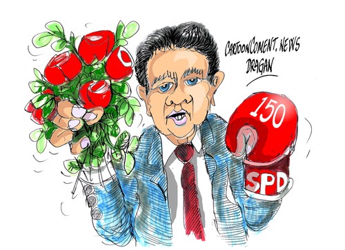 Cartoon: Sigmar Gabriel-SPD-150 anos (medium) by Dragan tagged sigmar,gabriel,socialdemocracia,spd,150,anos,aniversario,cartoon