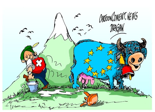 Cartoon: Suiza-golpe (medium) by Dragan tagged suiza,union,europea,ue,golpe,euro,franco,bolsa,politics,cartoon