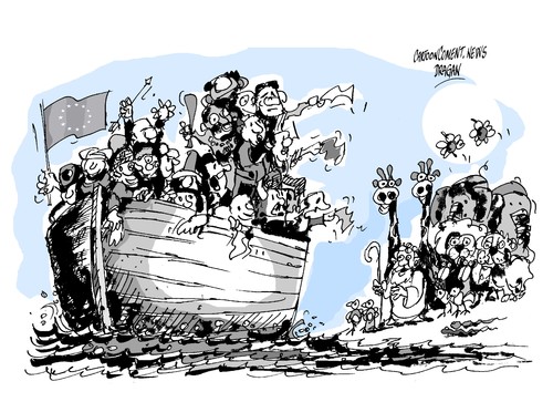 Cartoon: UE Las pateras (medium) by Dragan tagged union,europea,ue,patera,italia,naufragio,lampedusa,politics,cartoon