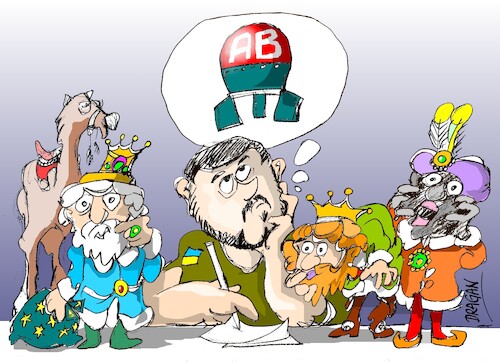 Cartoon: ZELENSKI-Carta a los Reyes Mago (medium) by Dragan tagged zelenski,carta,los,reyes,magos