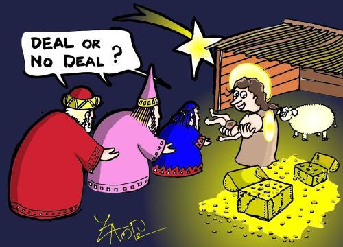 Cartoon: deal or no deal (medium) by johnxag tagged deal,christmas,night,magicians,jesus,birth,holy