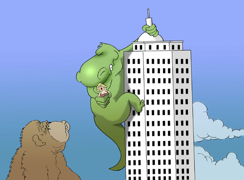 Cartoon: King Kong vs Godzilla... (medium) by berk-olgun tagged king,kong,vs,godzilla