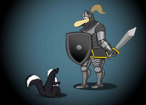 Cartoon: Knight vs Skunk... (medium) by berk-olgun tagged knight,vs,skunk