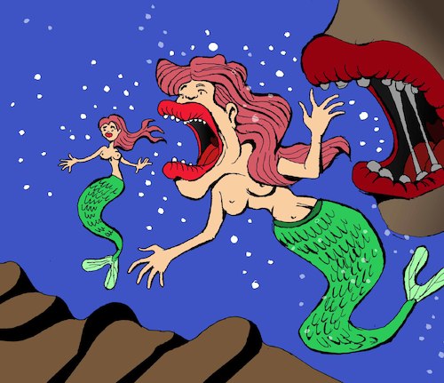 Cartoon: Little Merrmaid-Big Mermaid... (medium) by berk-olgun tagged mermaid
