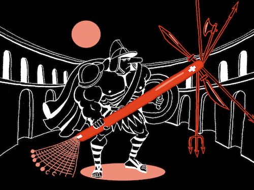 Cartoon: Swiss Gladiator... (medium) by berk-olgun tagged swiss,gladiator