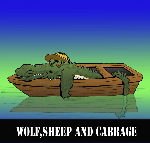 Cartoon: Wolf Sheep and Cabbage... (medium) by berk-olgun tagged wolf,sheep,and,cabbage