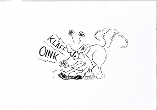 Cartoon: Der innere Schweinehund (medium) by Glenn M Bülow tagged schweinehund,selbstüberwindung,anstrengung,schwein,hund,bellen,fitness