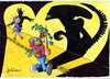 Cartoon: Schattenspiel (small) by jerichow tagged alien,schatten,schattenwurf,angst,licht,scheinwerfer,illusion,panik,einbildung,verfolgungswahn