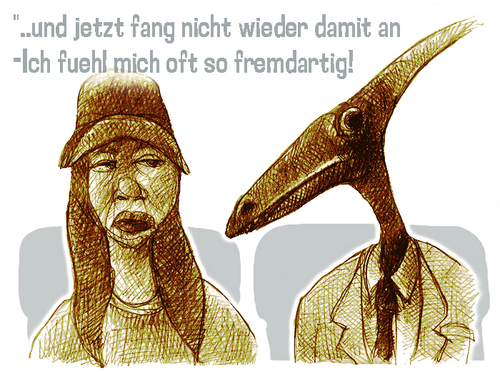 Cartoon: fremdartig (medium) by jenapaul tagged humor,satire,dinosaurier,parabel,frauen,dinosaurs,people,women