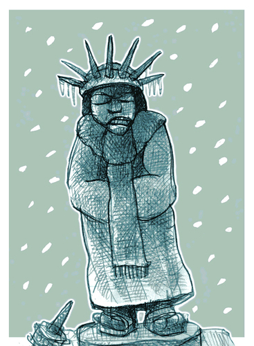Cartoon: frozen (medium) by jenapaul tagged usa,weather,winter,statue,of,liberty,fun