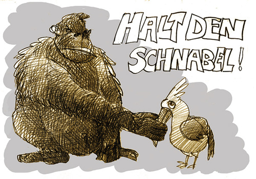 Cartoon: halt den schnabel! (medium) by jenapaul tagged schnabel,humor,vogel,tiere,affe