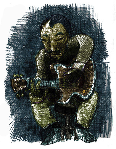 Cartoon: portrait django rheinhardt (medium) by jenapaul tagged django,rheinhardt,jazz,guitarist,music,guitar