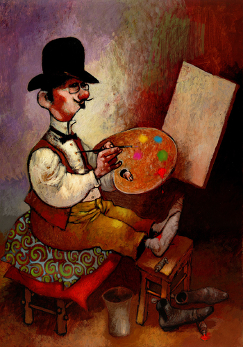 Cartoon: POSTIMPRESSIONIST (medium) by Wiejacki tagged artist,brush,colors,picture,painting,art,painter