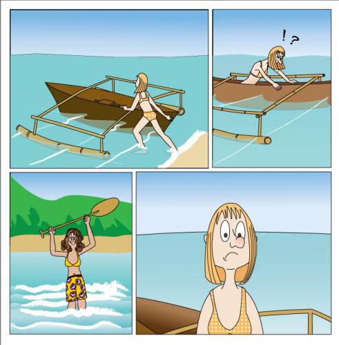 Cartoon: Ulli without a paddle. (medium) by red tagged tropical,vacation,ulli,sheryl,sea,boat,funny