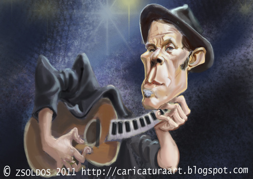Cartoon: Tom Waits (medium) by zsoldos tagged blues,music