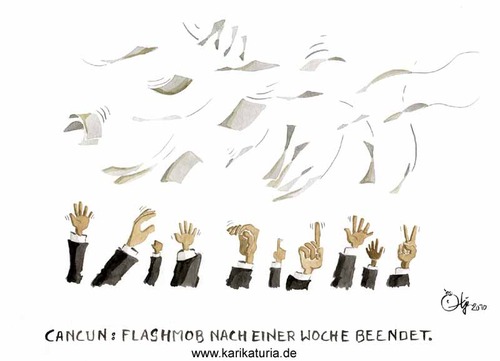 Cartoon: Cancun (medium) by Bernd Ötjen tagged ende,klimawandel,klima,weltklimakonferenz,flashmob,cancun,verhandlungen
