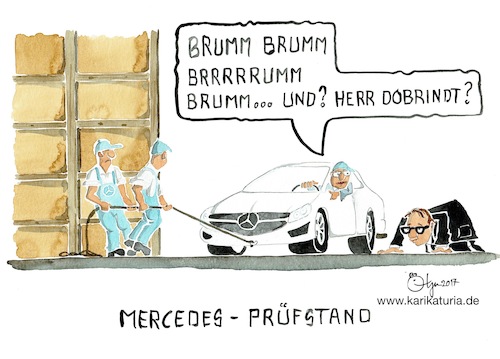 Cartoon: Mercedes (medium) by Bernd Ötjen tagged mercedes,diesel,dobrindt,verkehrsminister,abgasskandal,auto,autoindustrie,betrug,vertuschung,fahrverbot,prüfstand,prüfung