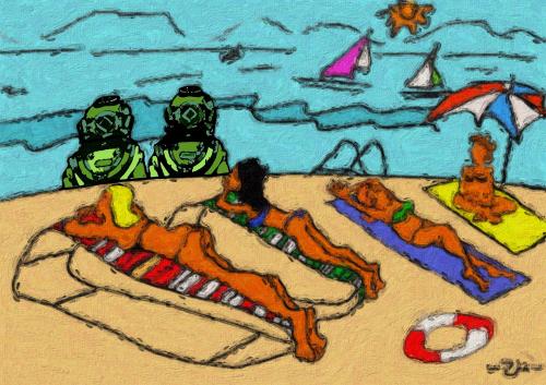 Cartoon: beach (medium) by zu tagged beach,diver