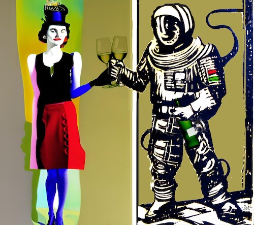 Cartoon: Cheers (medium) by zu tagged astronaut,wine,toast