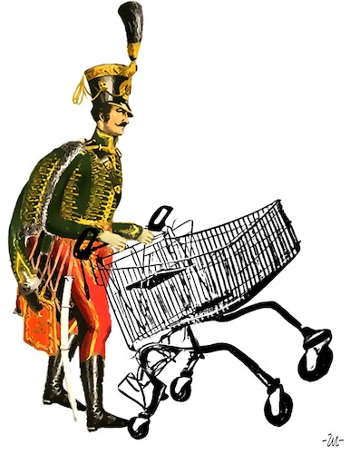 Cartoon: Steed (medium) by zu tagged steed,hussar,shopping,car,trolley