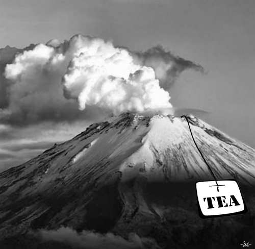 Cartoon: Teatime (medium) by zu tagged teatime,teabag,teafilter,volcano