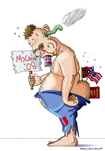 Cartoon: John McCain Supporter (medium) by georgiaart tagged mccain,republicans,ignorance,cretins,redneck