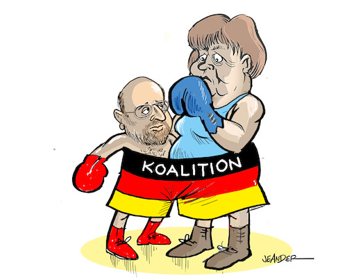 Cartoon: German election (medium) by jeander tagged martin,schultz,angela,merkel,wahl,election,24,sept,martin,schultz,angela,merkel,wahl,election,24,sept