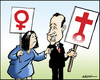 Cartoon: Santorum and the female voters (small) by jeander tagged rick santorum election republican us female feminisnm voters