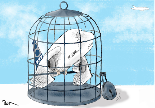 Cartoon: Boeing Disaster (medium) by Popa tagged boeing,737,max,aviation,iata,air,transport
