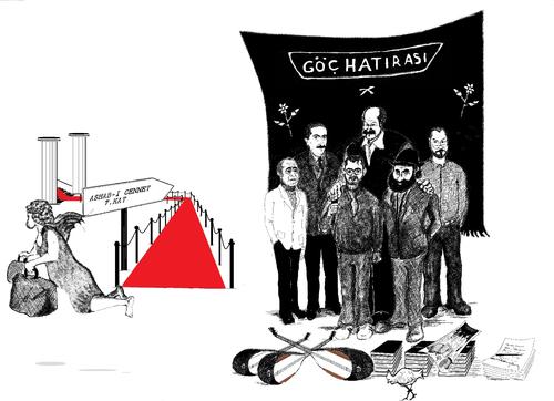 Cartoon: the memory of migration (medium) by erdemaydn tagged cartoonist,writer,musicians