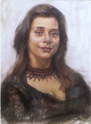 Cartoon: SANDRINE LA BELLA PORTUGESA (medium) by GOYET tagged pastel,portrait