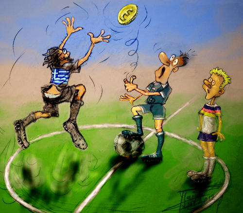 Cartoon: Coin Toss (medium) by ylli haruni tagged football,soccer,germany,vs,greece,euro,2012