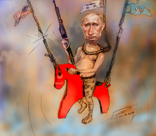 Cartoon: Putin in a Suicidal Game (medium) by ylli haruni tagged putin,ukraine,invade,war,trump