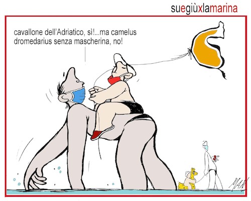Cartoon: andando per la battigia (medium) by Enzo Maneglia Man tagged vignette,umorismo,grafico,mare,in,tempo,di,coronavirus,per,fighillearte,piccolomuseo,fighille,it,by,man,enzo,maneglia