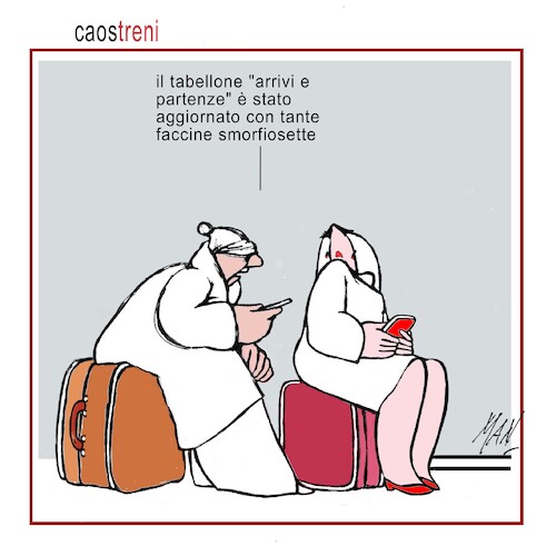 Cartoon: caos treni (medium) by Enzo Maneglia Man tagged vignetta,umorismo,grafico,illustrazioni,fighillearte,piccolomuseo,palazzo,tani,itaspilli