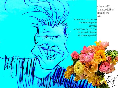 Cartoon: Francesco Gabbani (medium) by Enzo Maneglia Man tagged caricatura,francesco,gabbani,cantautore,italiano,sanremo,2021,per,ornella,vanoni,di,enzo,manegia,man