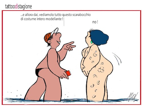 Cartoon: lungo la battigia (medium) by Enzo Maneglia Man tagged vignette,umorismo,grafico,estate,mare,tattoo,fighilearte,piccolomuseo,fighille,ita