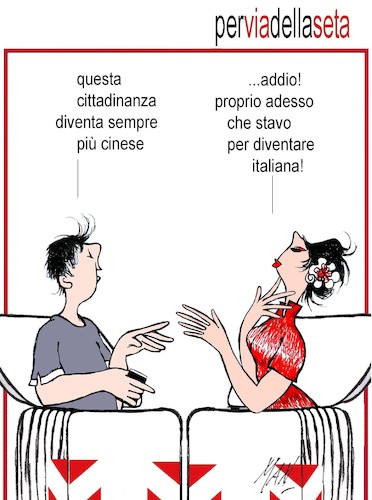 Cartoon: per via della seta (medium) by Enzo Maneglia Man tagged vignette,umorismo,grafico,satira,spilli,cassonettari,piccolomuseo,fighillearte,enzo,maneglia,man