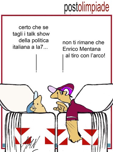 Cartoon: postolimpiadi a La7 (medium) by Enzo Maneglia Man tagged maneglia,enzo,fighillearte,postolimpiadi,la7,tv,man,cassonettari,vignette