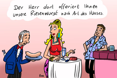 Cartoon: Billige Anmache (medium) by rene tagged anmache,liebe,frauen,wurst,flirt,flirten