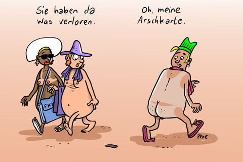 Cartoon: Die Arschkarte (medium) by rene tagged arschkarte,pech,schweisse,probleme,sorgen,fkk,nackt