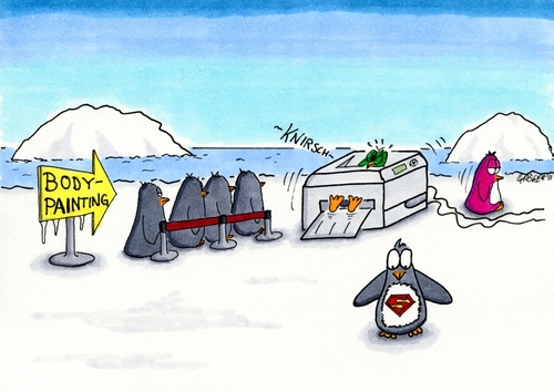 Cartoon: Bodypainting (medium) by JGT tagged bodypainting,drucker,pinguin