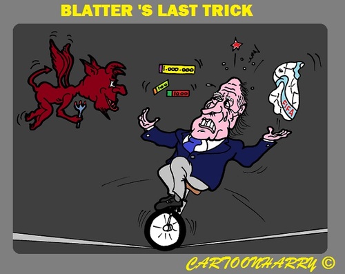 Cartoon: Blatter and his Last Trick (medium) by cartoonharry tagged fifa,blatter,corruption,trick,circus,soccer
