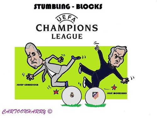 Cartoon: Champions League (medium) by cartoonharry tagged championsleague,soccer,guardiola,mourinho,realmadrid,atleticomadrid