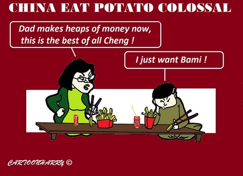 Cartoon: Chinese Potato Eaters (medium) by cartoonharry tagged china,beijing,potato,cola,cocacola,cartoons,cartoonists,cartoonharry,dutch,mcdonalds,toonpool