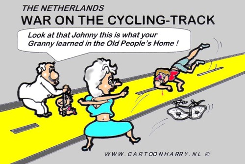 Cartoon: Cycling-Track War (medium) by cartoonharry tagged old,young,bike,karate,cartoonharry