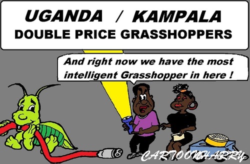 Cartoon: Expensive Grasshoppers (medium) by cartoonharry tagged uganda,light,grasshoppers,kampala,cartoonist,cartoon,electric,toonpool,dutch,cartoonharry