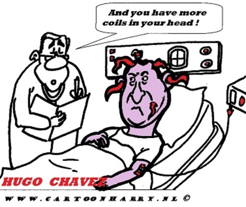 Cartoon: Hugo Chavez (medium) by cartoonharry tagged hugo,chavez,mad,coils,venezuela,president,cuba,ill,hospital,cartoon,caricature,cartoonist,cartoonharry,dutch,toonpool
