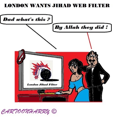 Cartoon: Jihad Filter (medium) by cartoonharry tagged jihad,london,england,internet,filter